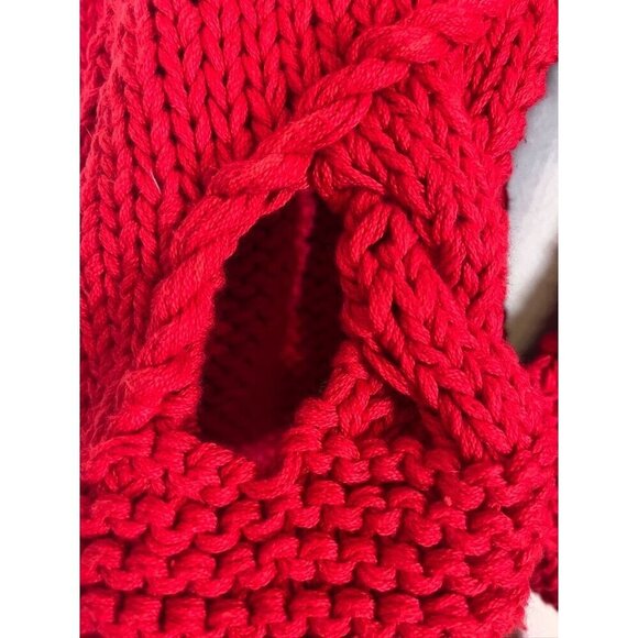 Amano Sweater M Red Hand Knit Cropped Cable Vintage Artsy Festive Luxury Preppy - Picture 4 of 15